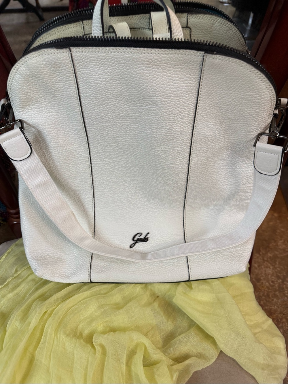 Gabs Italian White Pebbled Leather Backpack And Concealed Carry.